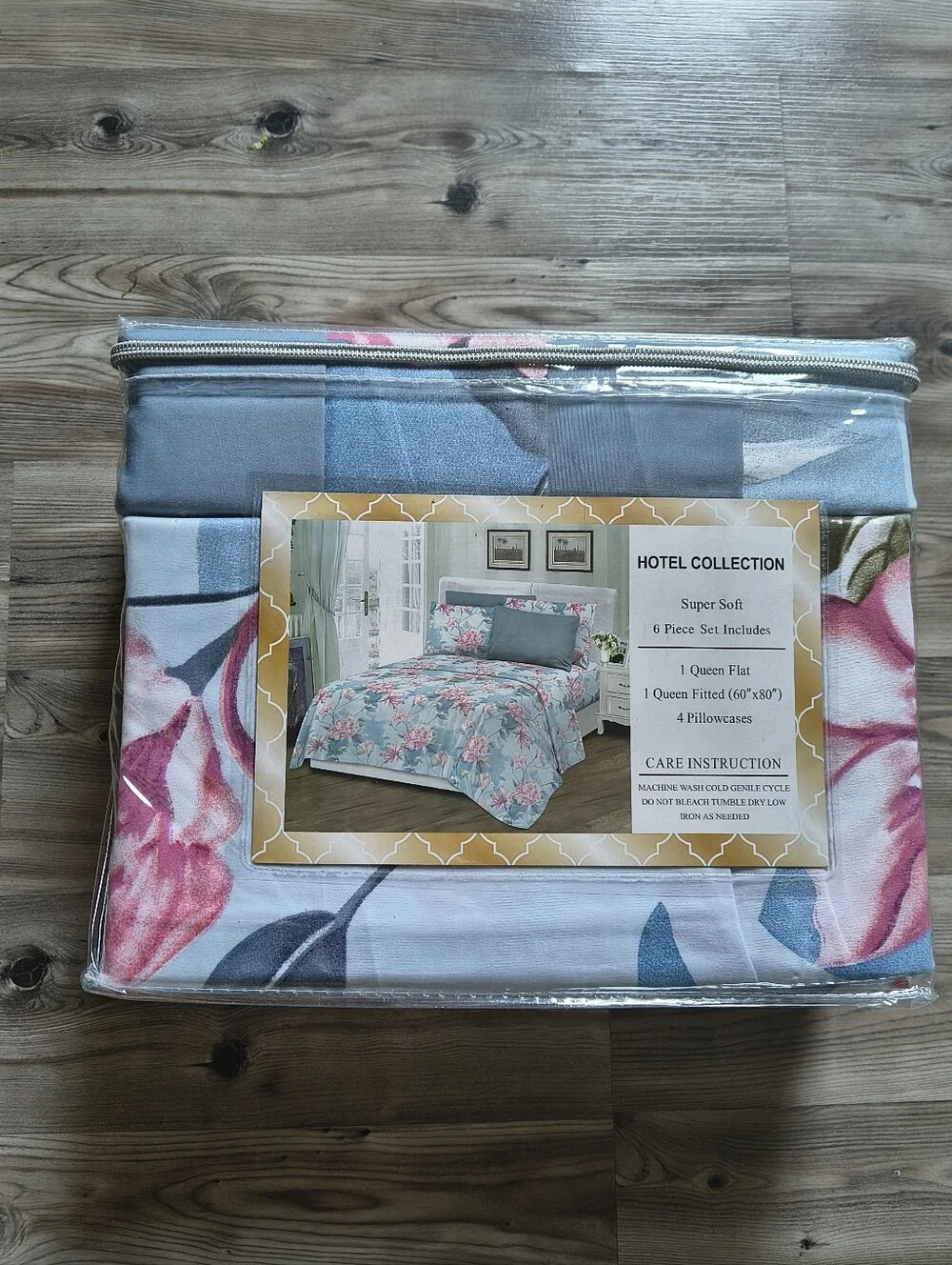 Hotel Collection Queen Bamboo 1800 Floral Sheet Set in Blue and Pink
